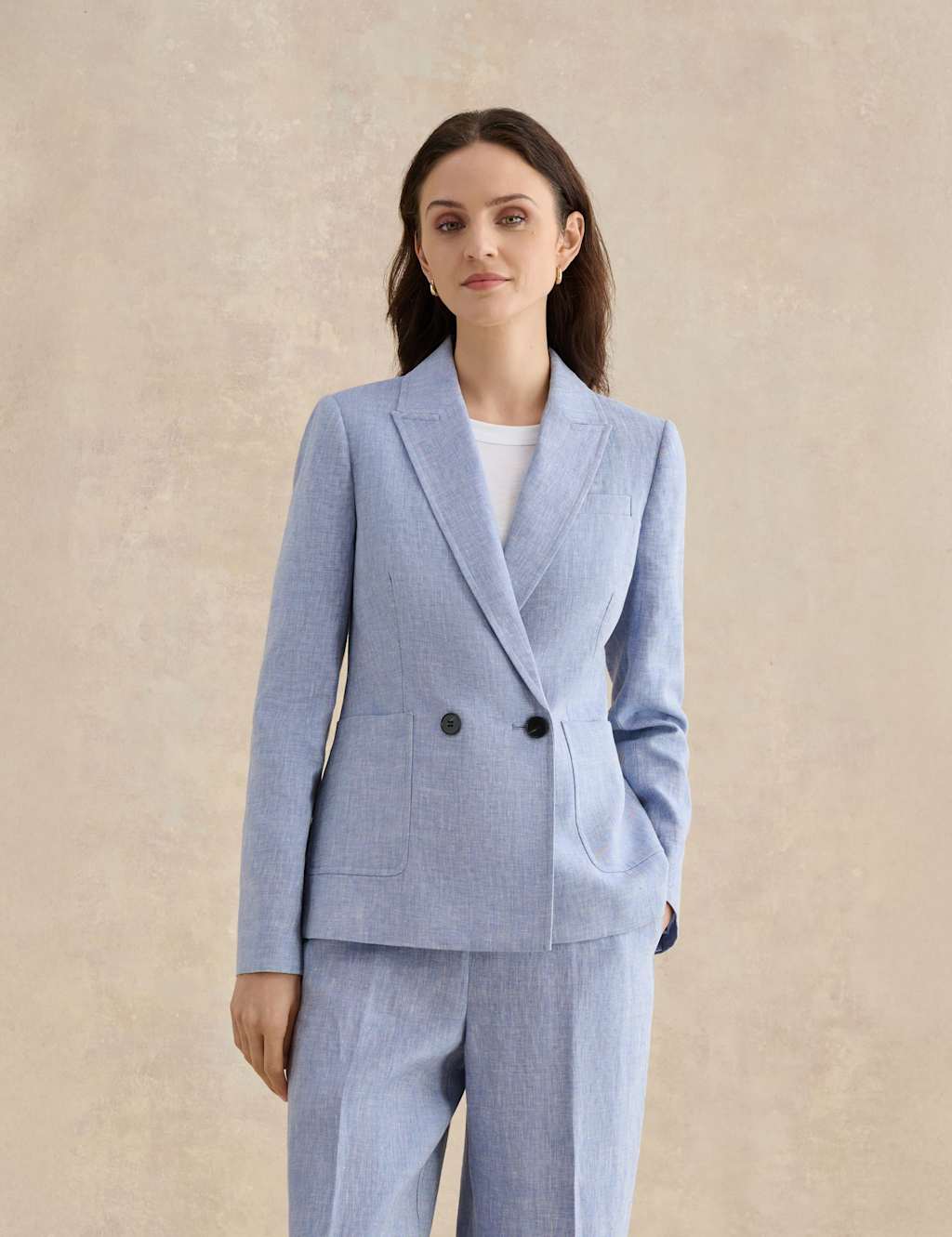Hobbs Women's Pure Linen Collared Jacket - 14 - Blue - Available at M&S