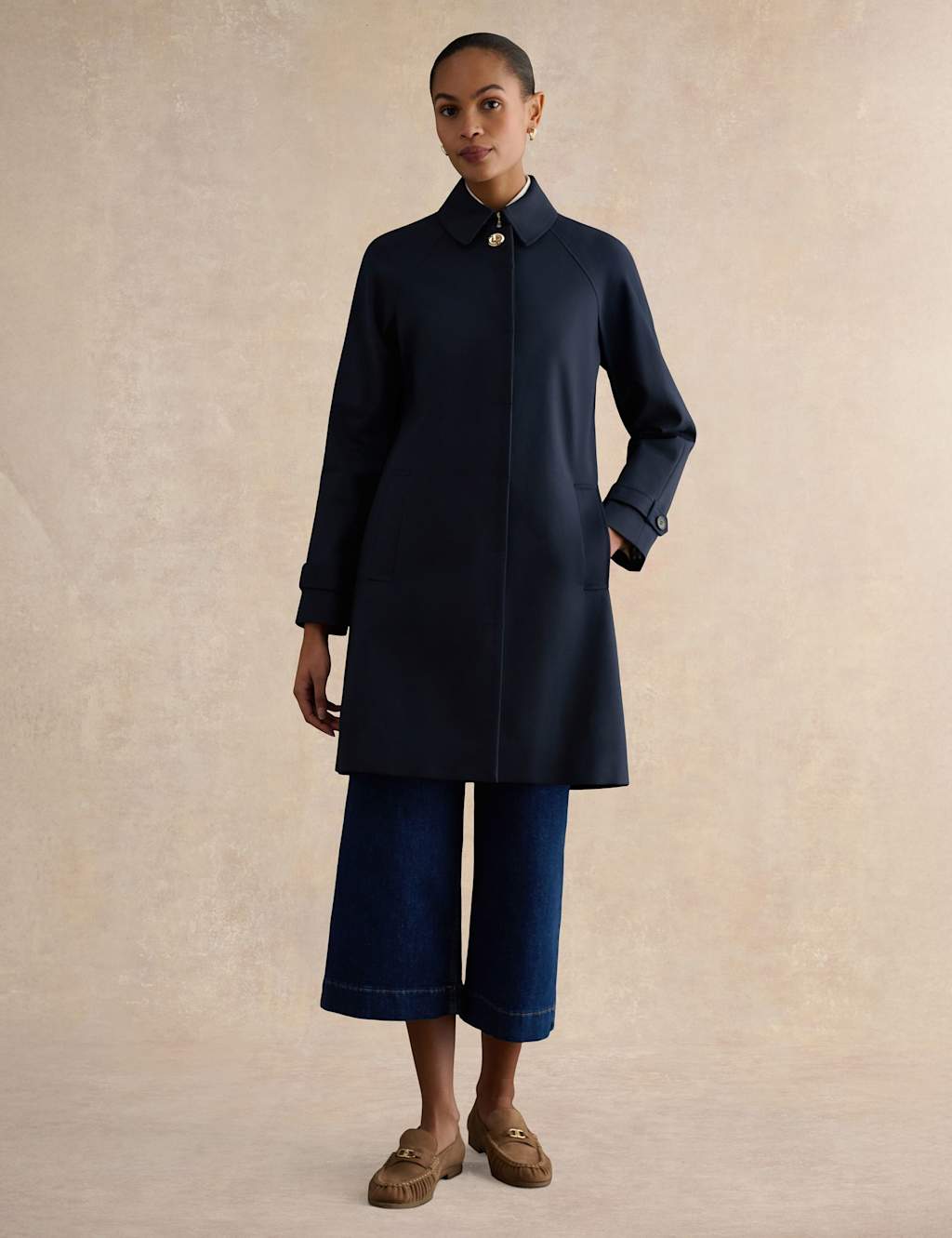 Hobbs Women's Cotton Rich Collared Trench Coat - 10 - Navy - Available at M&S