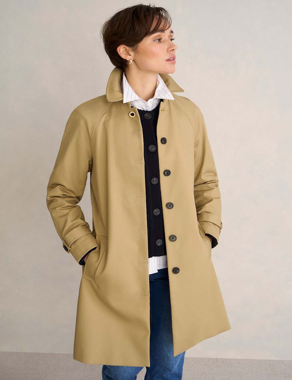 Hobbs Women's Cotton Rich Collared Trench Coat - 12 - Beige - Available at M&S
