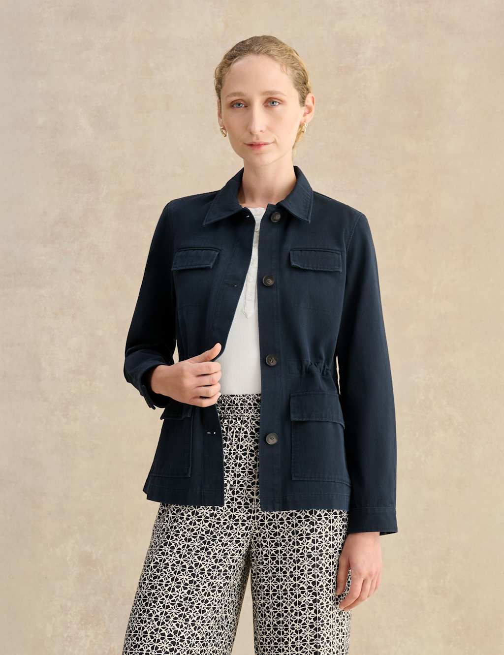 Hobbs Women's Pure Cotton Collared Utility Jacket - 10 - Navy - Available at M&S