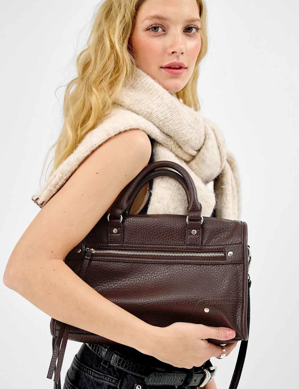 Accessorize Women's Faux Leather Grab Bag - Chocolate - Available at M&S