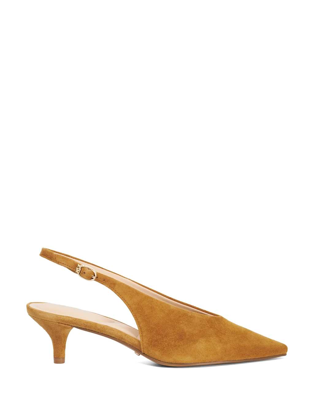 Dune London Women's Leather Buckle Kitten Heel Slingback Shoes - 3 - Camel - Available at M&S