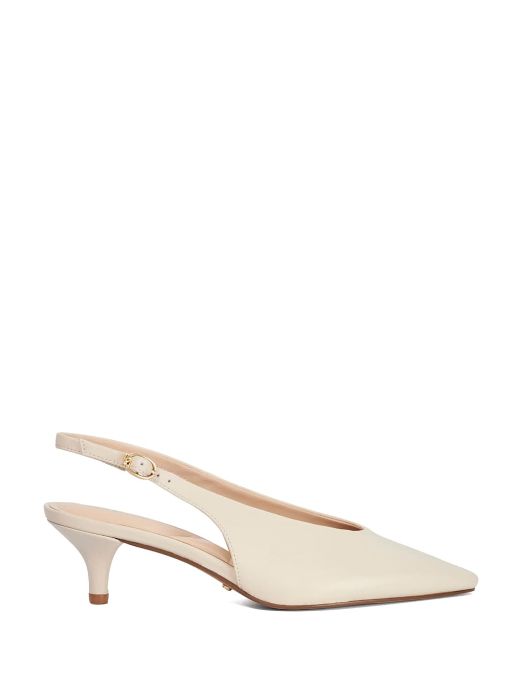Dune London Women's Leather Buckle Kitten Heel Slingback Shoes - 3 - Ecru - Available at M&S