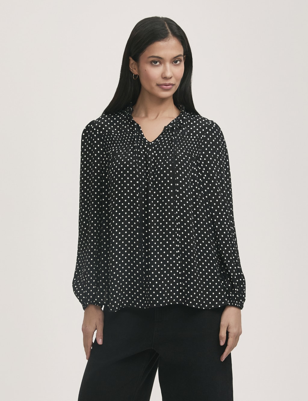 Kiya Crepe Spot Print Tie Neck Blouse