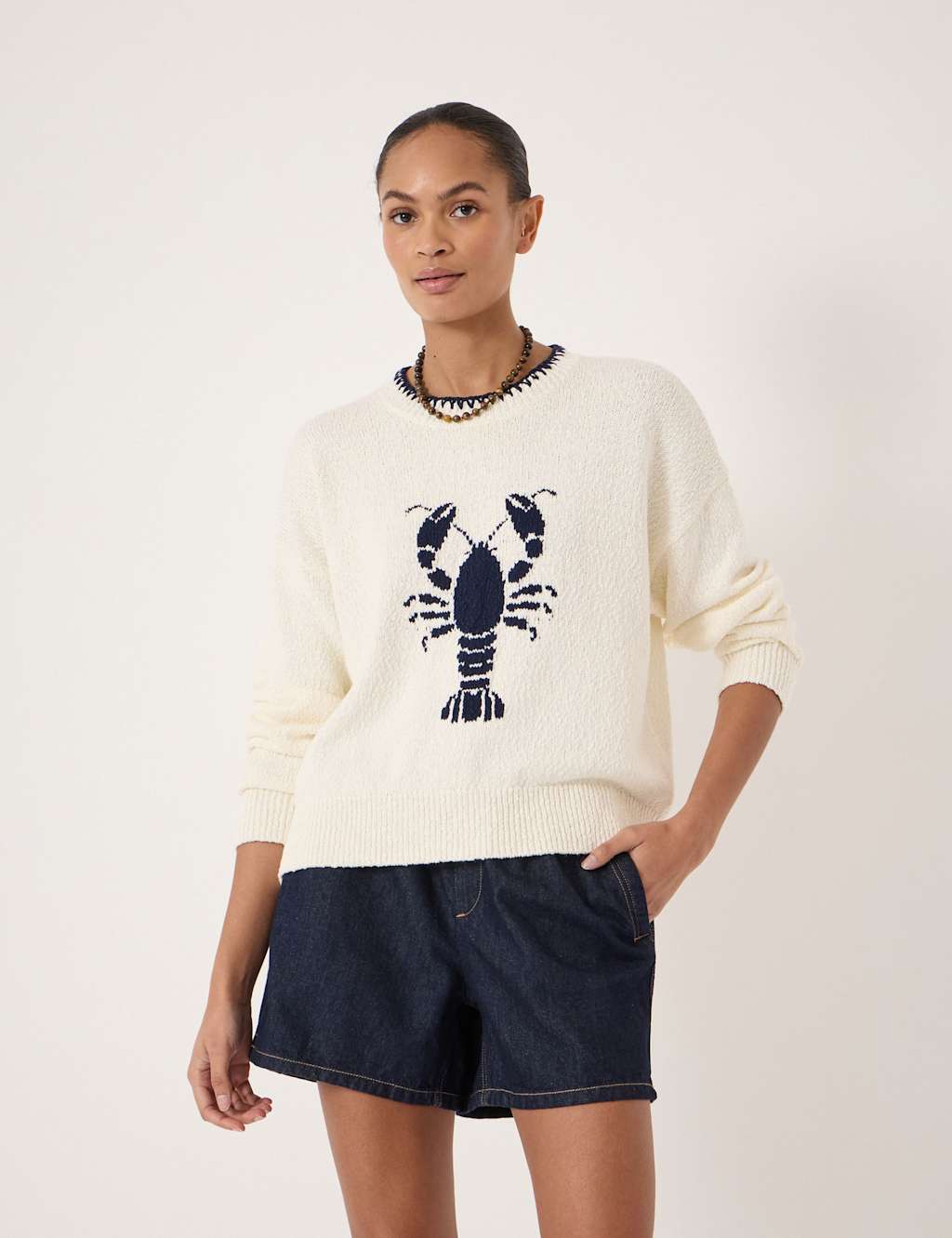 Hush Women's Pure Cotton Crew Neck Lobster Graphic Jumper - Large-Extra Large - White Mix - Available at M&S