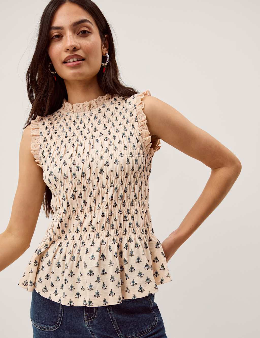 Monsoon Women's Jersey Floral High Neck Blouse - Large - Ivory Mix - Available at M&S