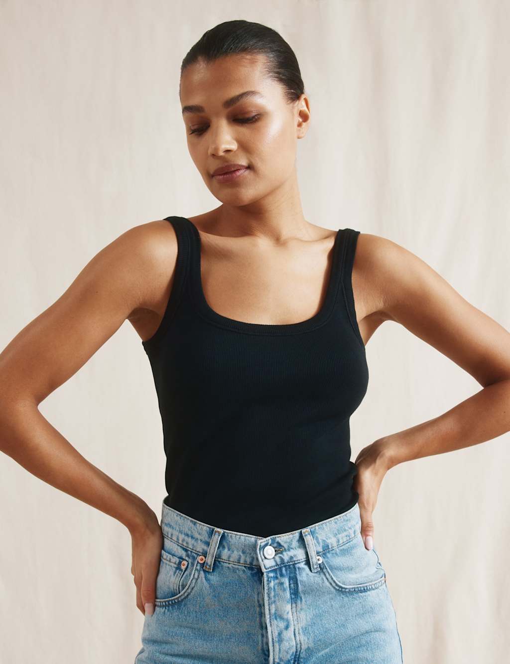 Cotton Rich Ribbed Scoop Neck Vest