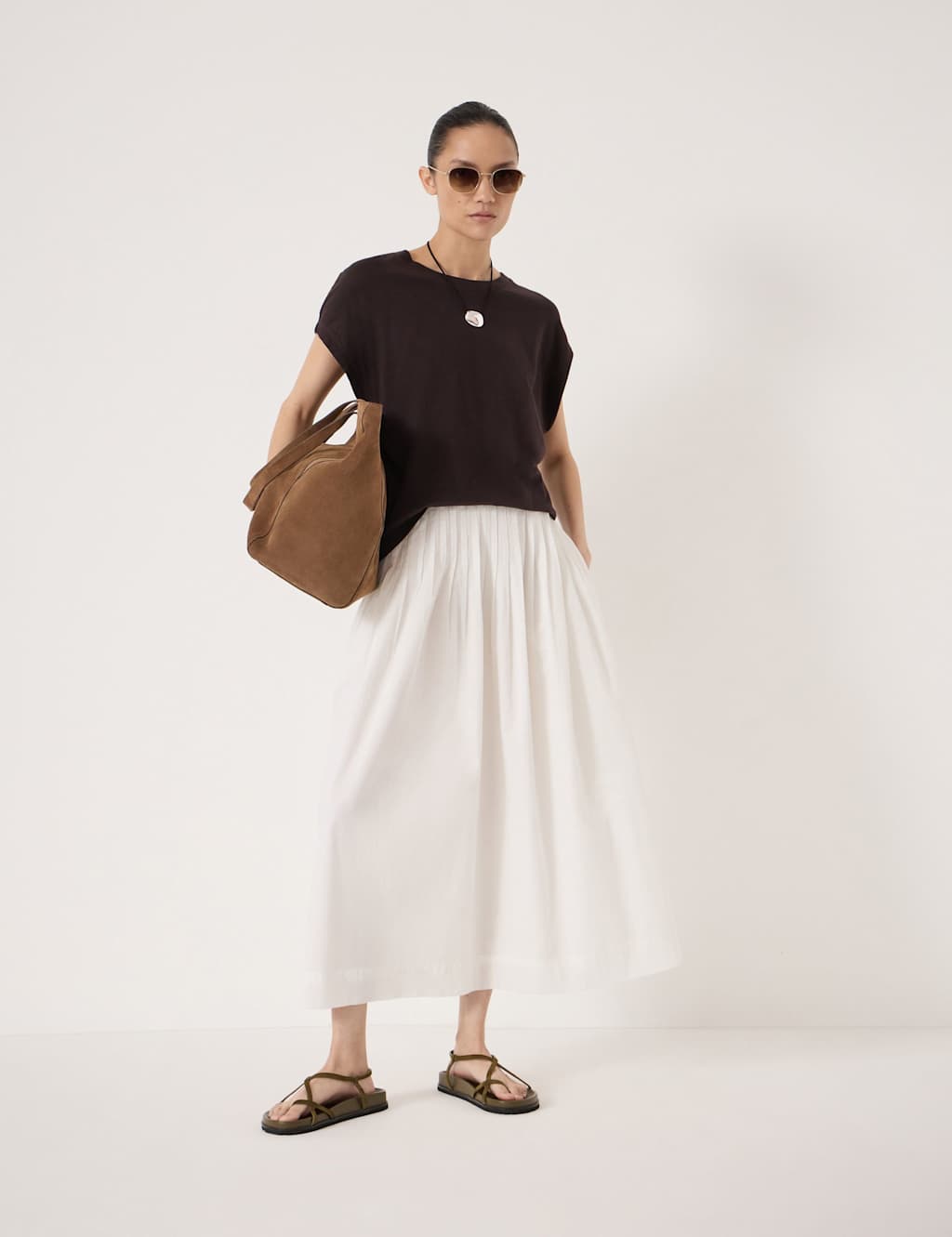 Hush Women's Pure Cotton Midi A-Line Skirt - Extra Large - White - Available at M&S