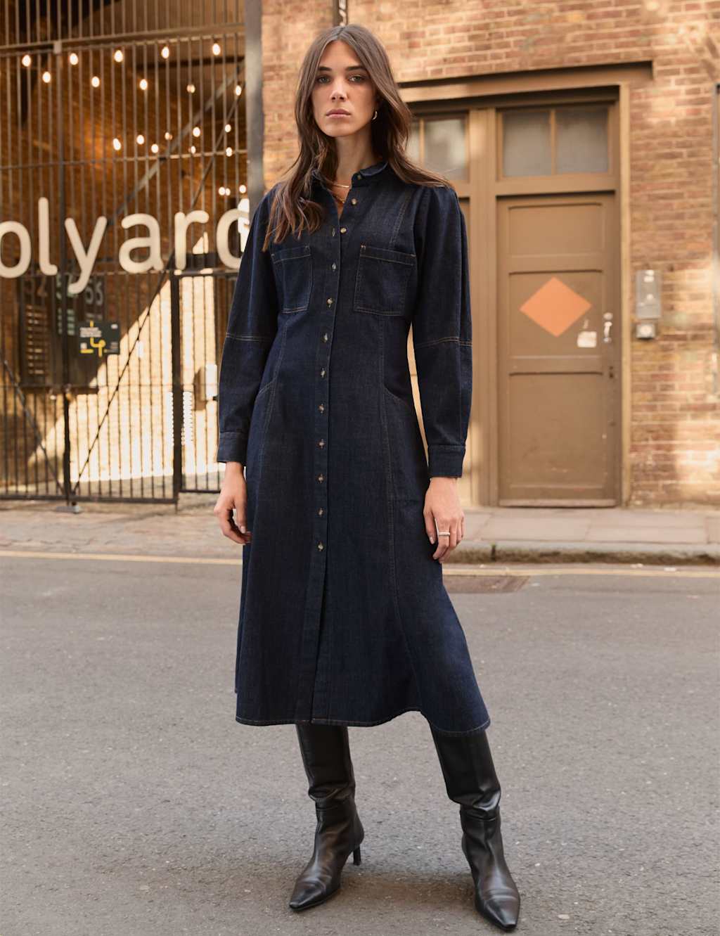 BAUKJEN Denim Midaxi Shirt Dress Dark Blue Denim