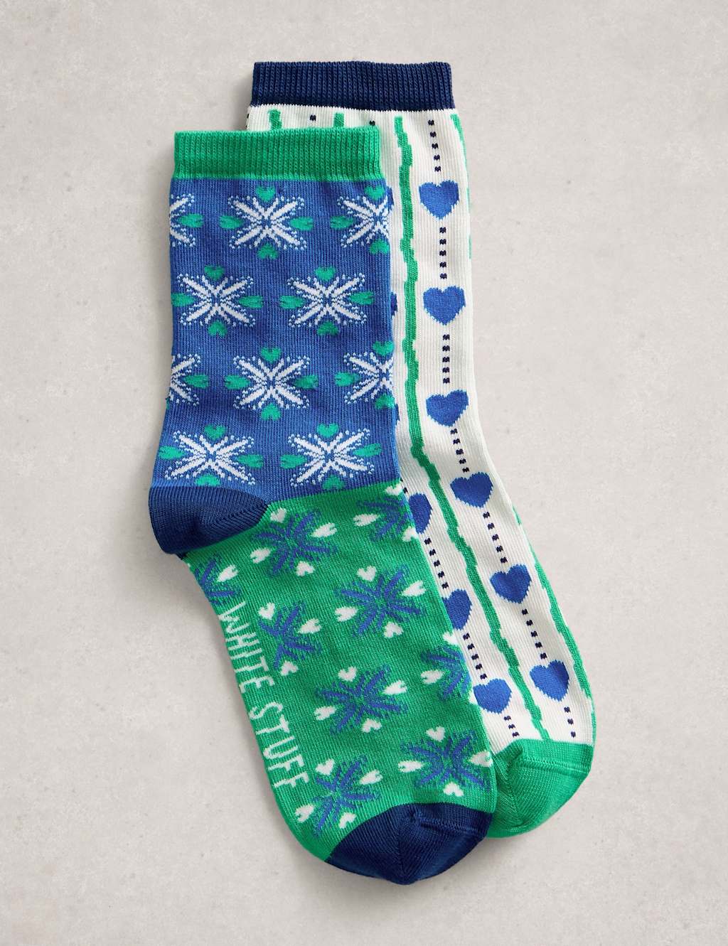 White Stuff Women's 2 Pack Cotton Rich Heart Ankle High Socks - 3-5 - Blue Mix - Available at M&S