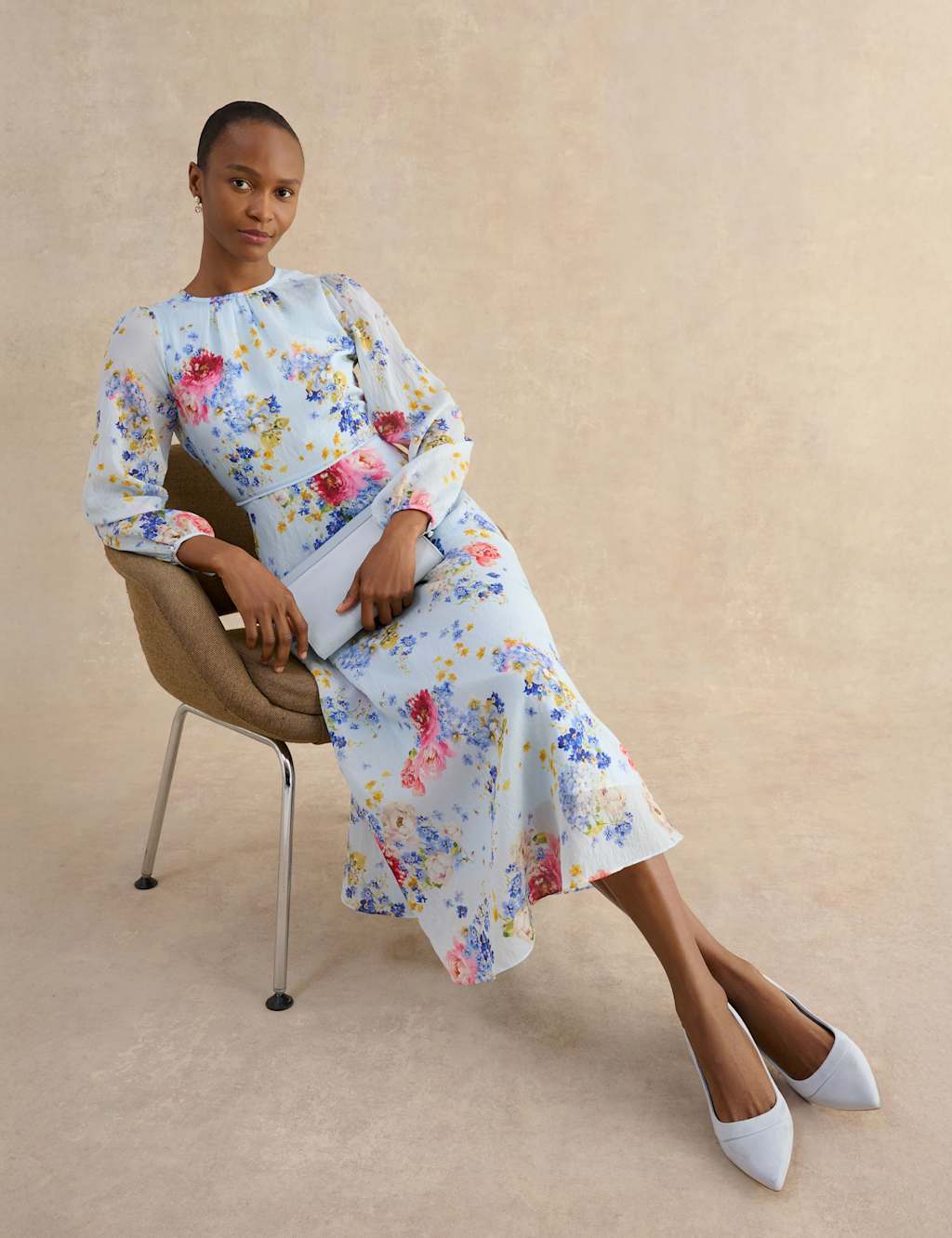 Hobbs Women's Lyocell Rich Floral Midi Skater Dress - 14 - Blue Mix - Available at M&S