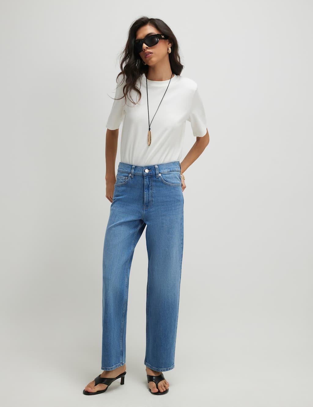 River Island Women's High Waisted Straight Leg Cropped Jeans - 14 - Denim - Available at M&S