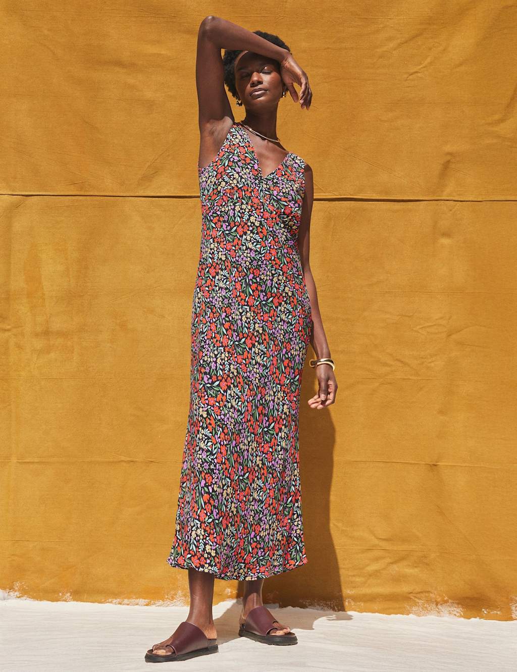 RO&ZO Ditsy Floral V-Neck Slip Midi Red Mix