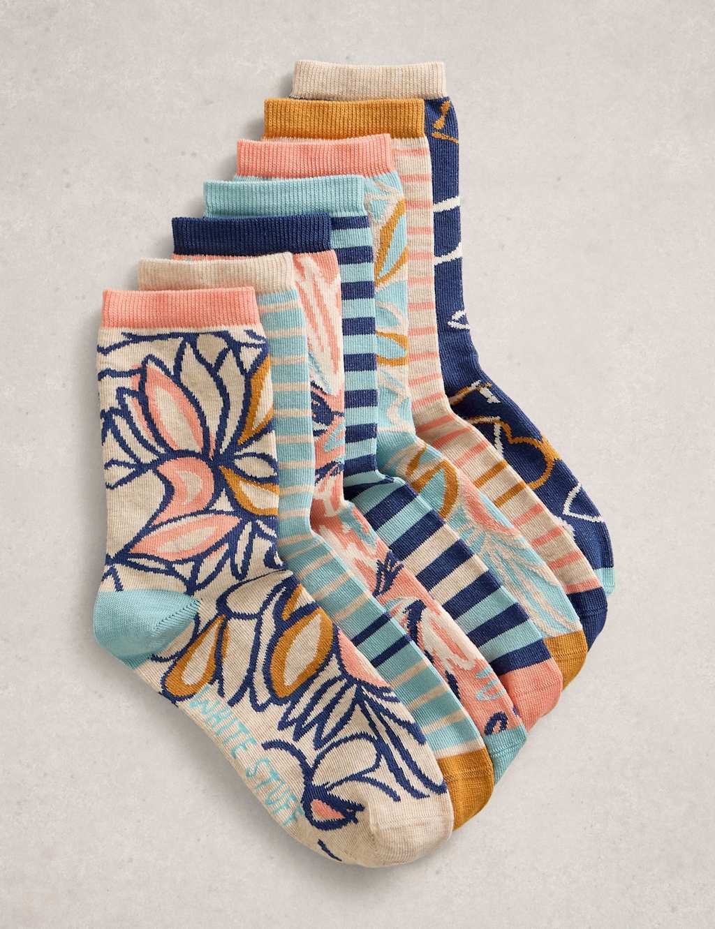 White Stuff Women's 7 Pack Cotton Rich Patterned Ankle Socks - 6-8 - Pink Mix - Available at M&S