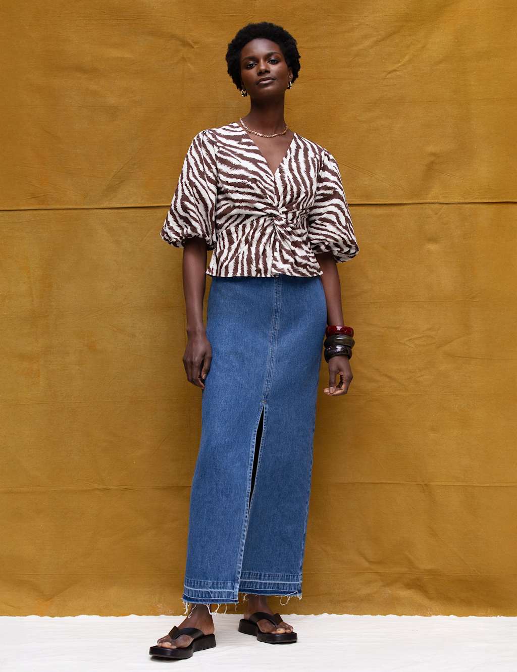 RO&ZO Pure Cotton Zebra Print Twist Front Top Brown Mix