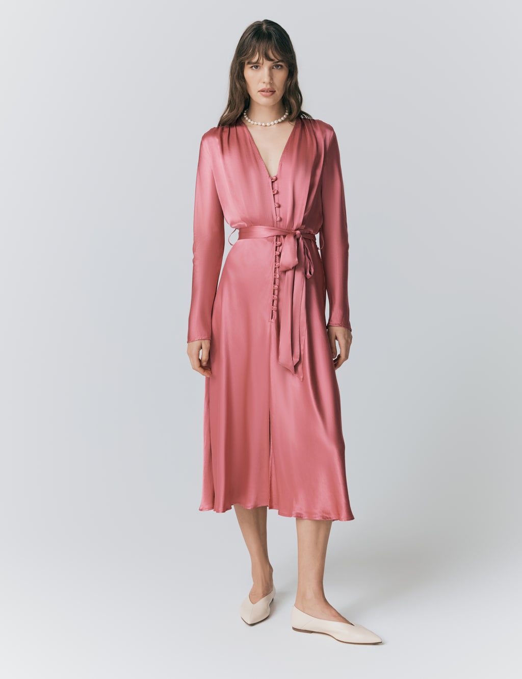 Satin Belted Midi Skater Dress