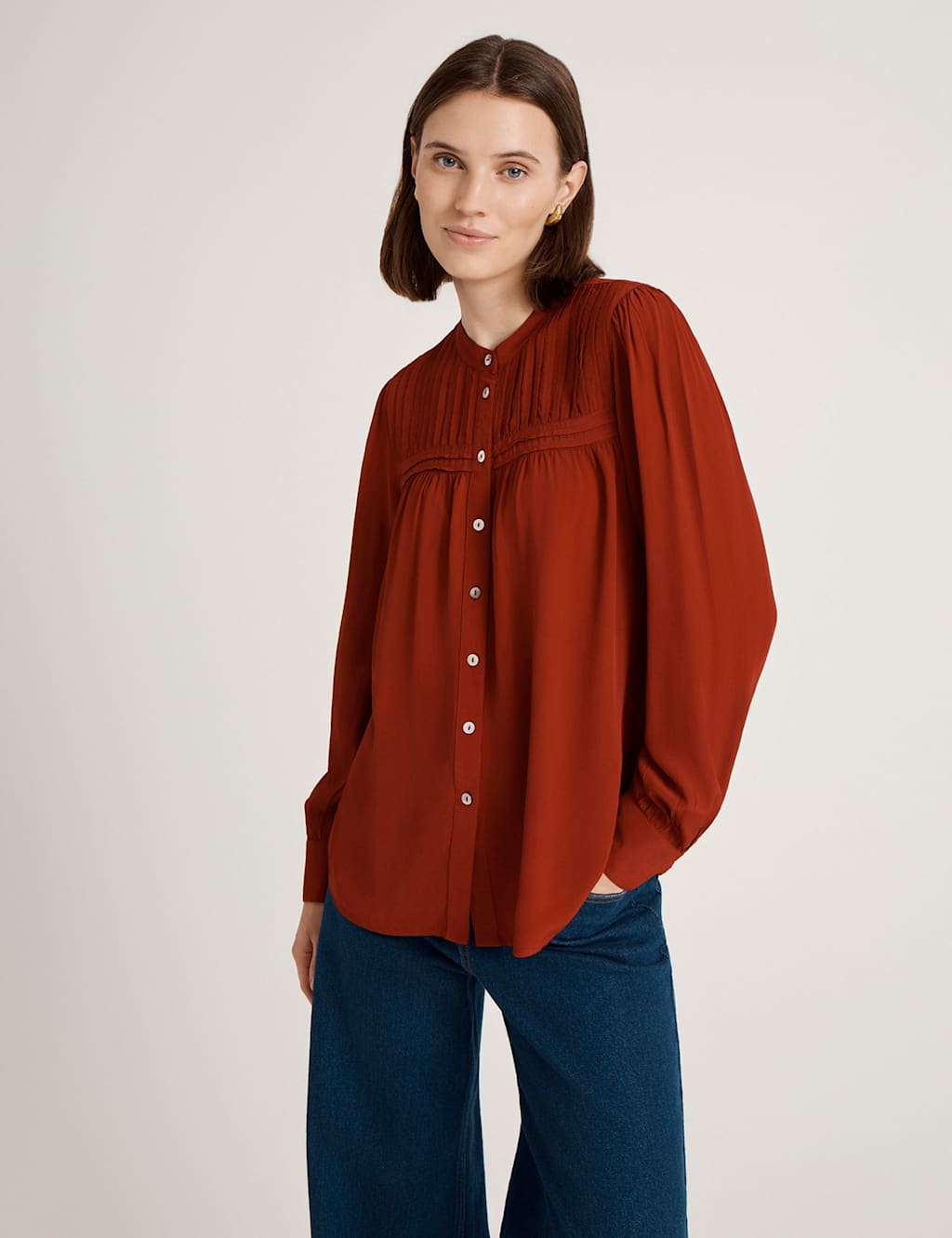 Finery London Crepe Button Through Blouse Red