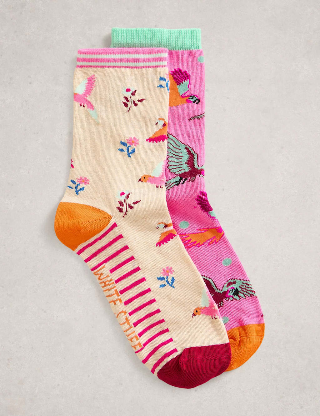 White Stuff Women's 2 Pack Cotton Rich Parrot Ankle High Socks - 6-8 - Pink Mix - Available at M&S