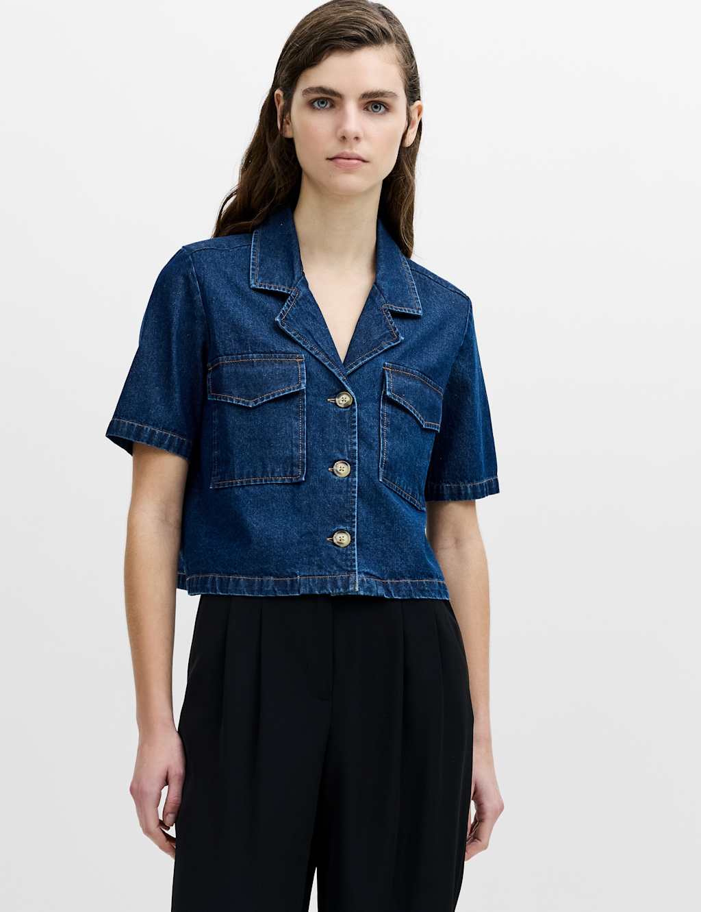 French Connection Women's Denim Button Through Shirt - Medium - Dark Blue Denim - Available at M&S
