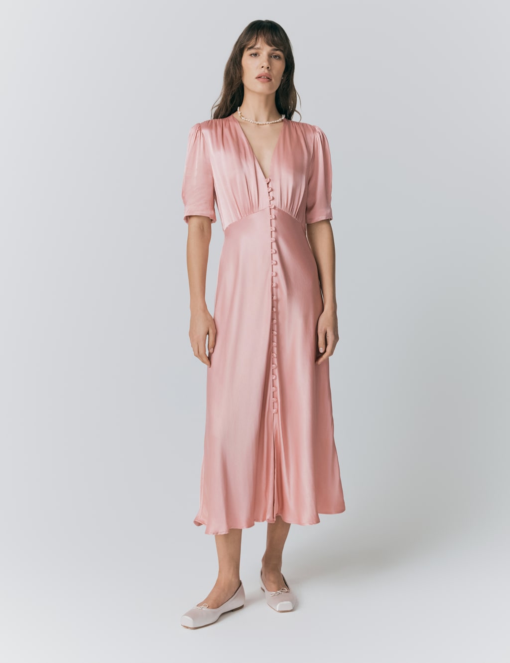 Satin V-Neck Button Through Midaxi Tea Dress