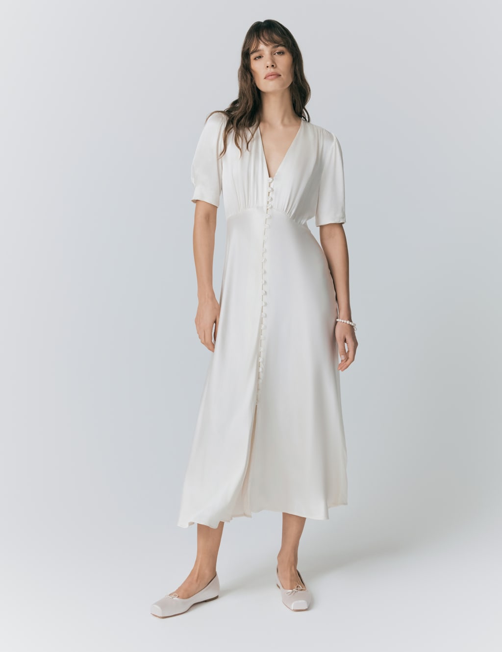 Satin V-Neck Button Through Midaxi Tea Dress