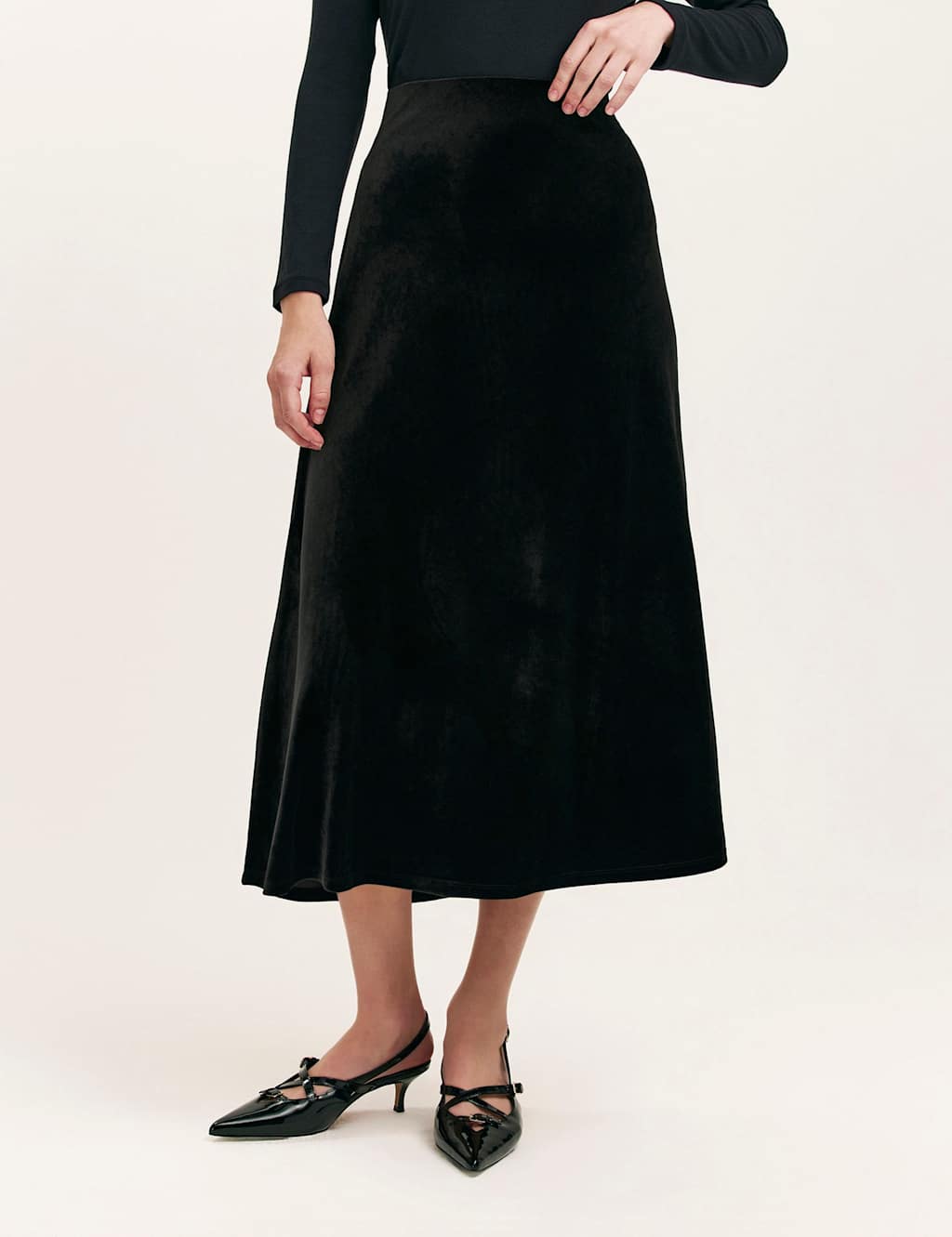 Finery London Velvet Midi Slip Skirt Black