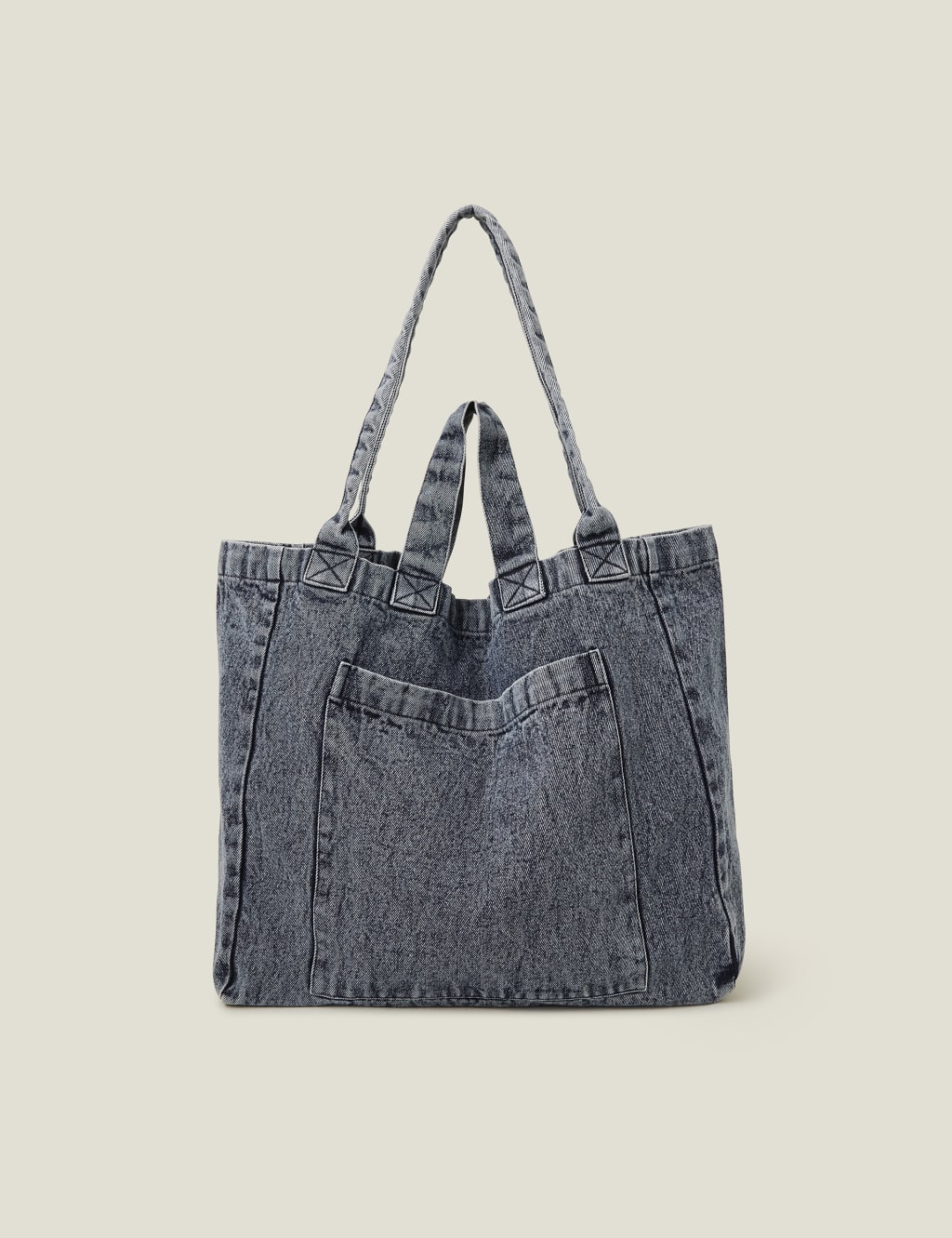 Washed Denim Double Strap Tote Bag