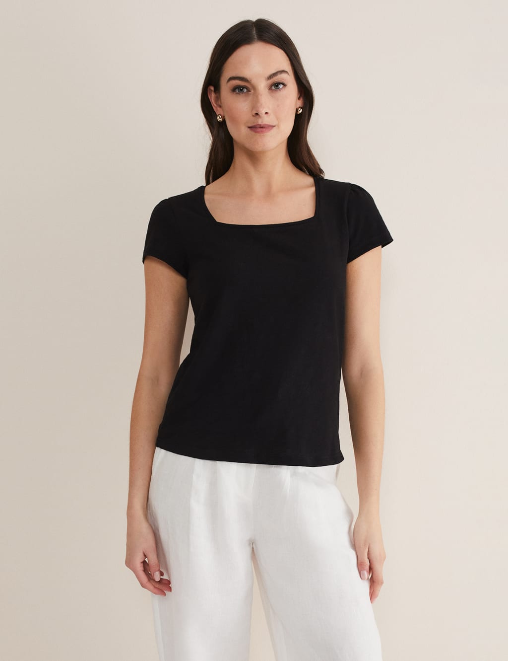 Phase Eight Pure Cotton Square Neck Top Black