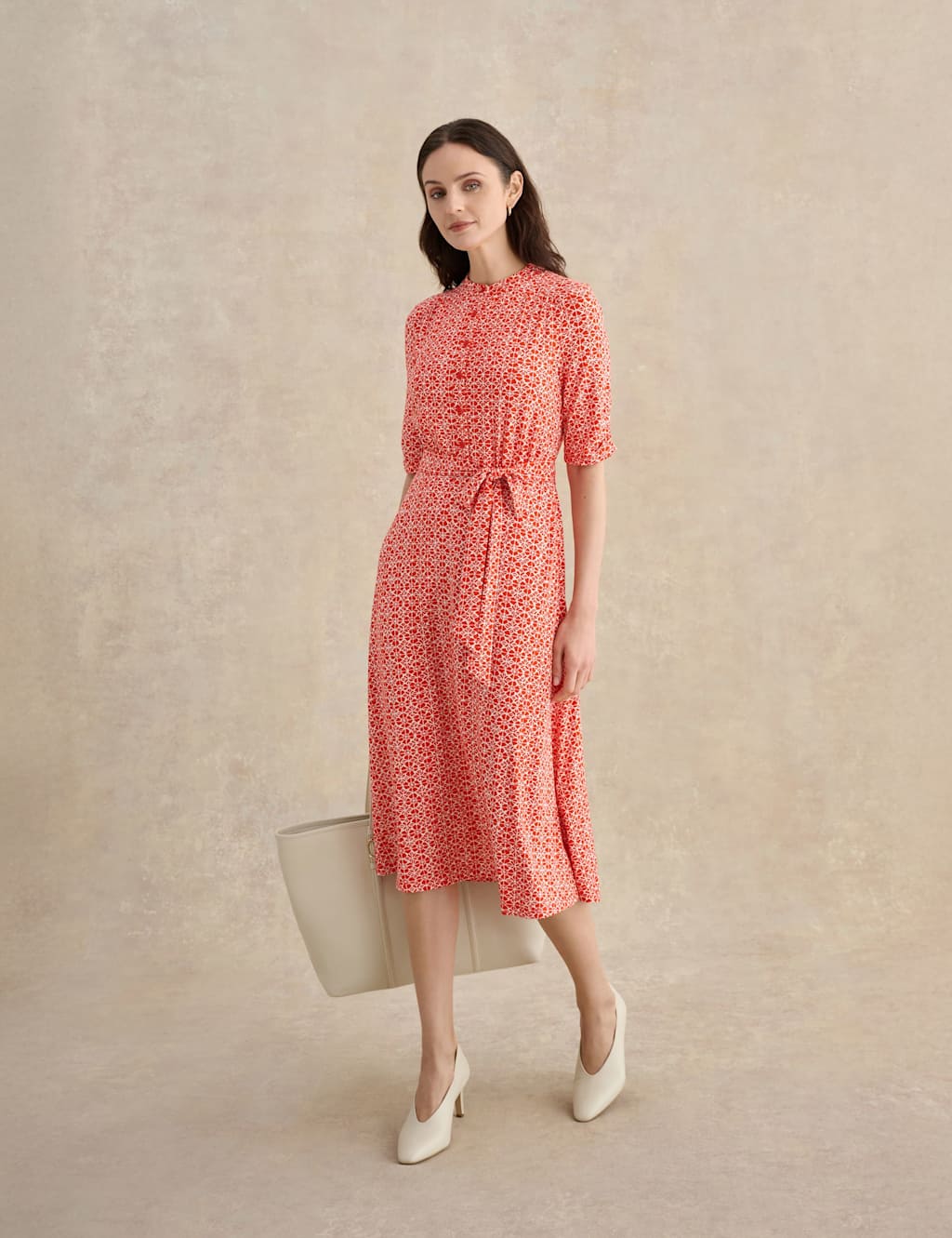 Hobbs Women's Jersey Geometric Knee Length Tea Dress - 12 - Red Mix - Available at M&S