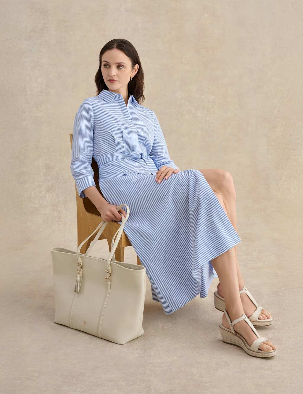 Hobbs Women's Cotton Rich Striped Midi Shirt Dress - 16 - Blue Mix - Available at M&S