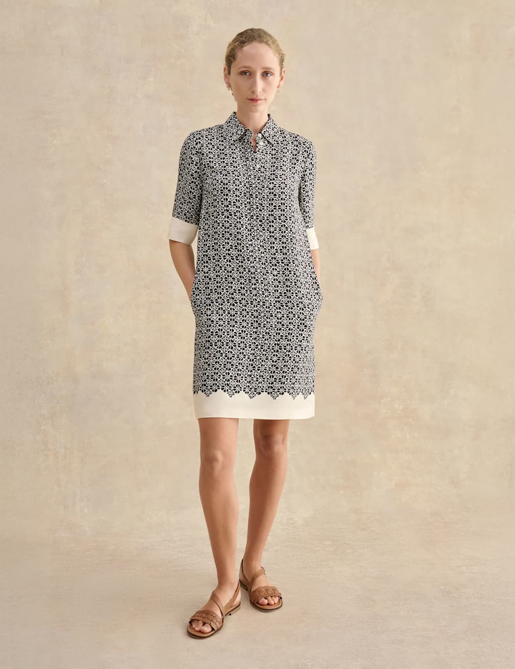 Hobbs Women's Geometric Mini Shift Dress - 10 - Navy Mix - Available at M&S