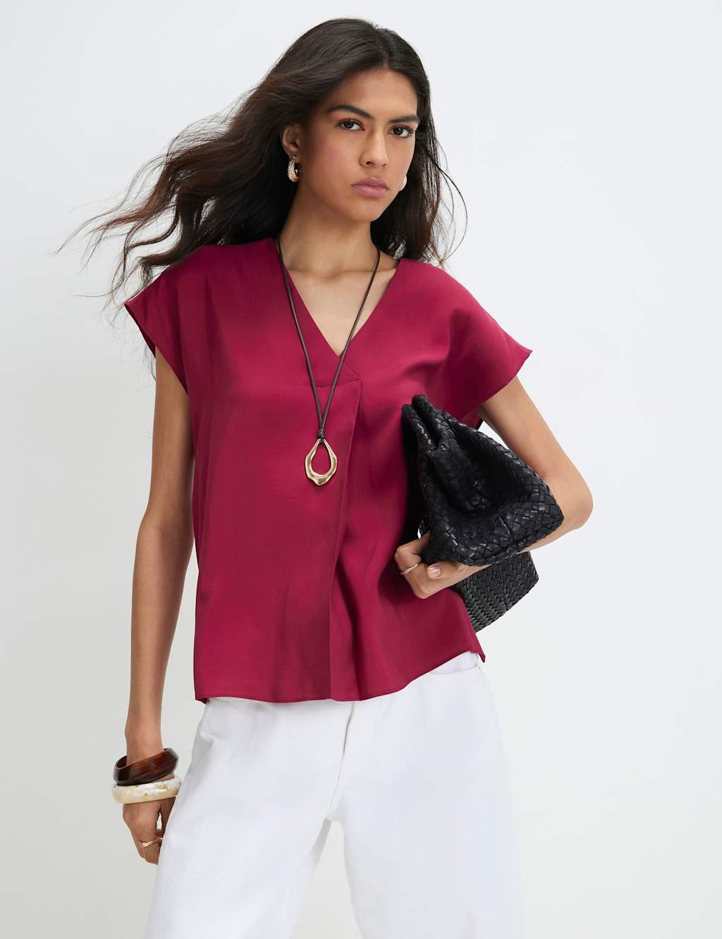 River Island Women's Cupro V-Neck Top - 18 - Red - Available at M&S