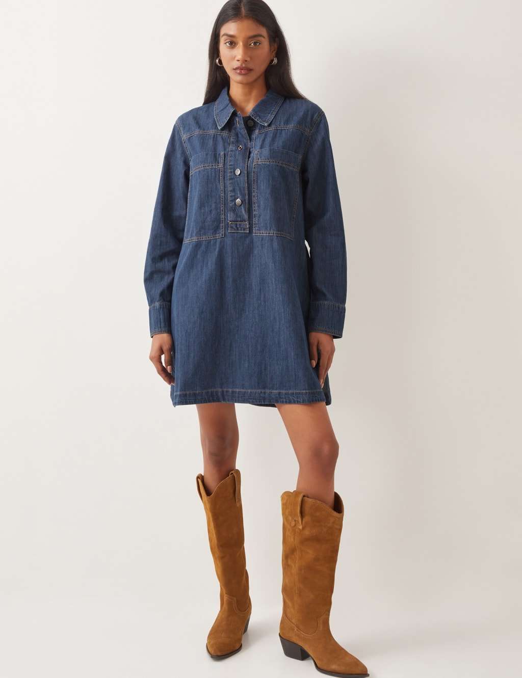 Denim Knee Length Shirt Dress