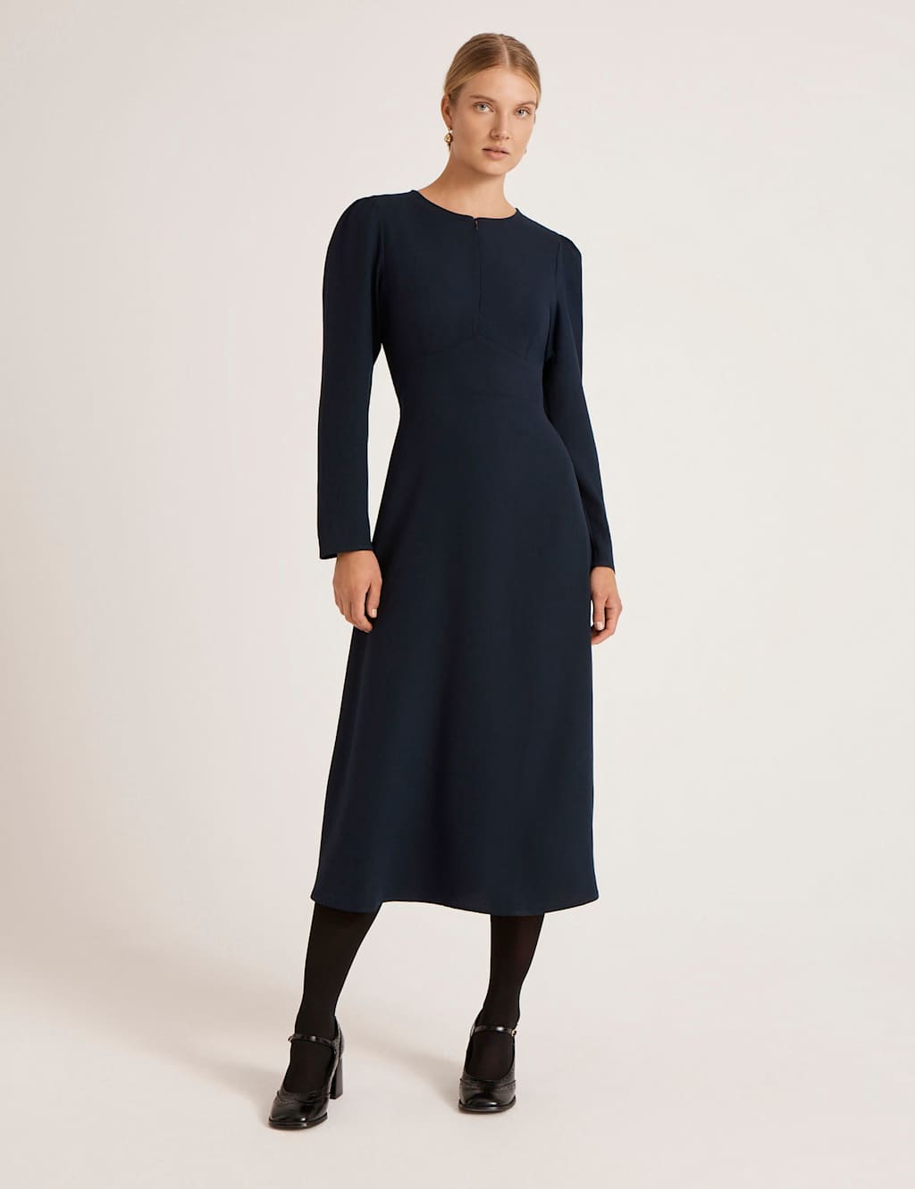 Finery London Women's Crepe Zip Front Midi Waisted Dress - 12 - Navy - Available at M&S