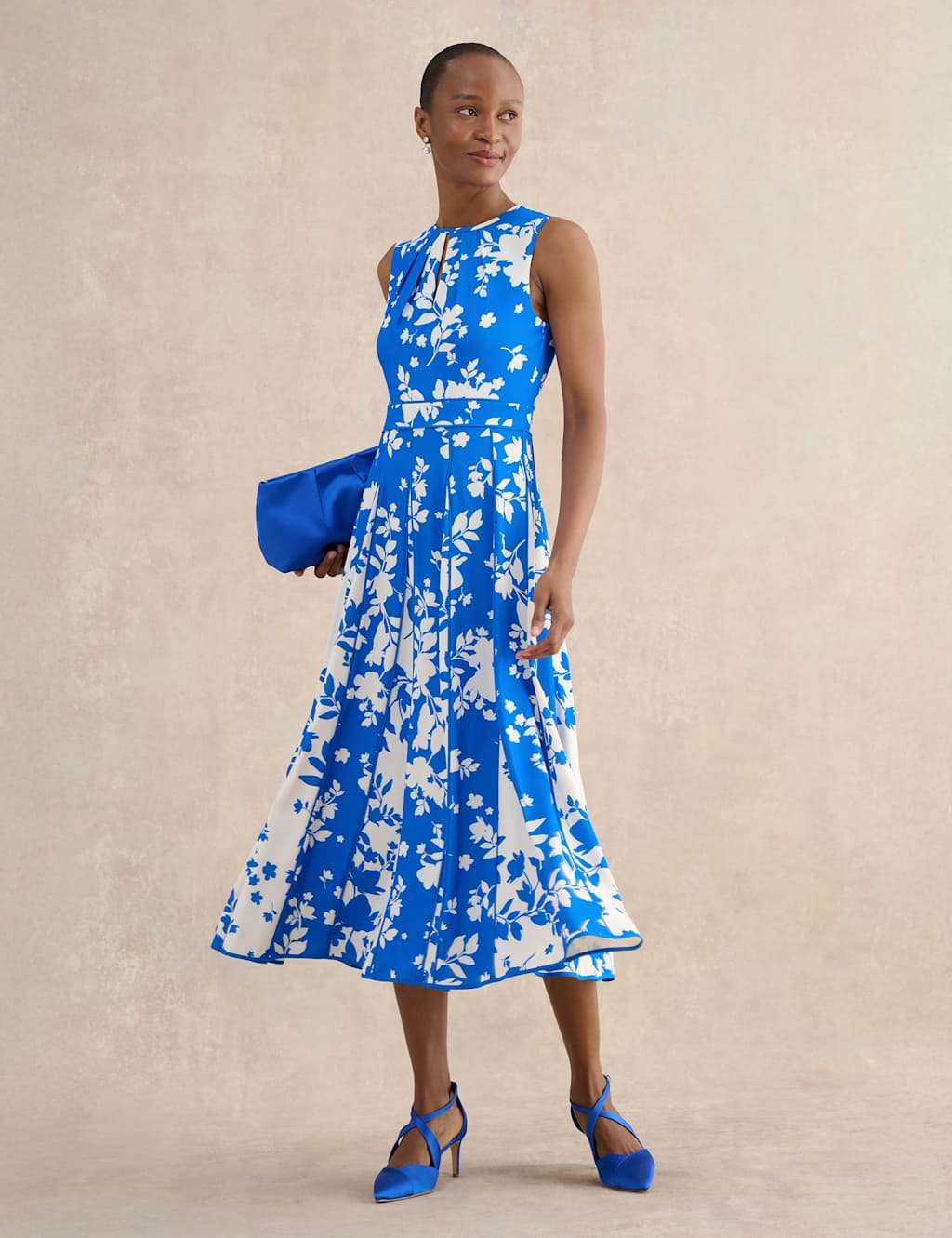 Hobbs Women's Floral Midi Skater Dress - 10 - Blue Mix - Available at M&S
