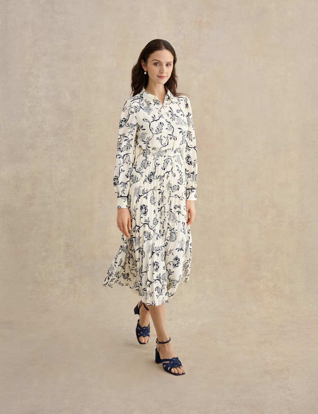 Hobbs Women's Floral Midi Shirt Dress - 12 - Navy Mix - Available at M&S