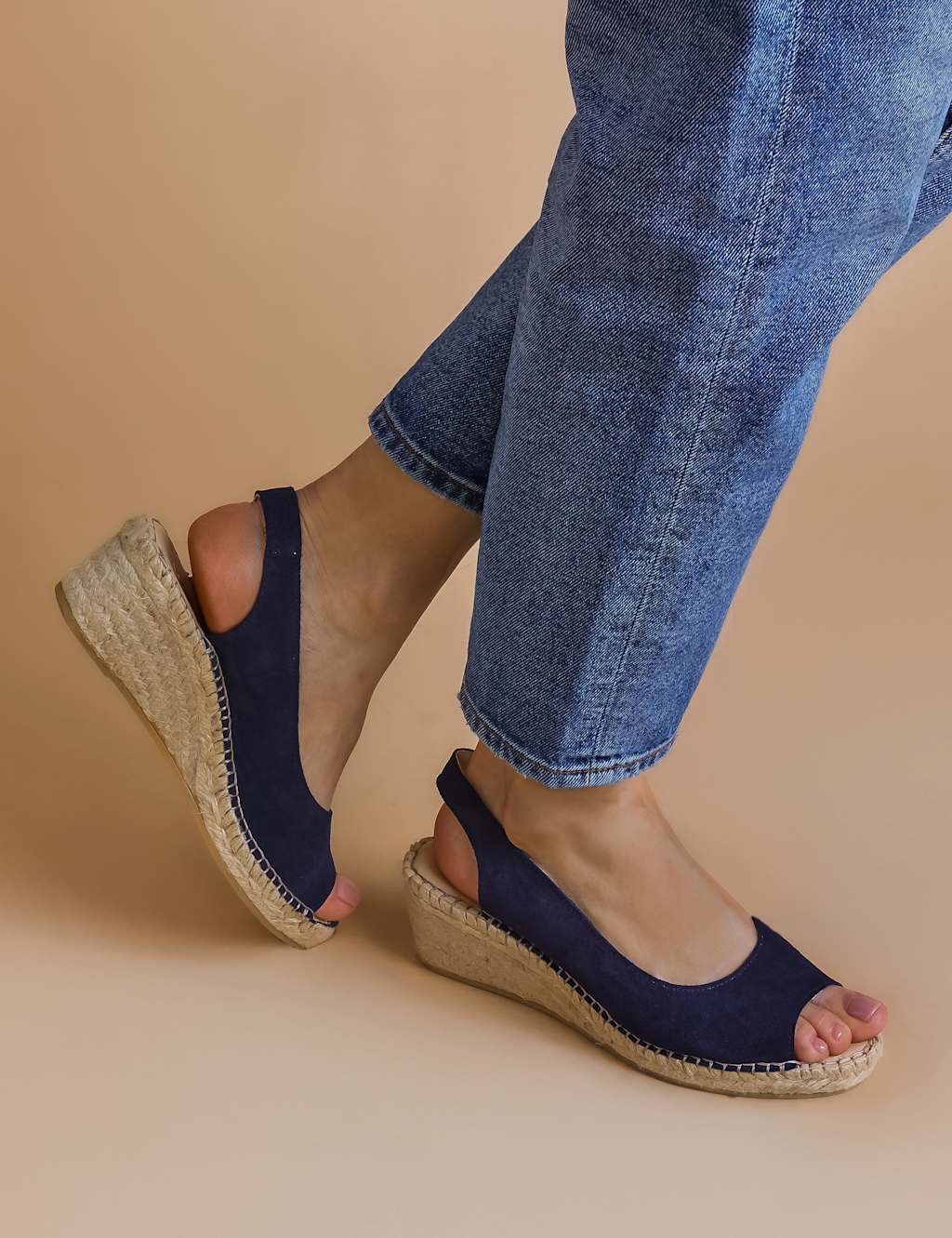 Wide Fit Suede Wedge Open Toe Espadrilles