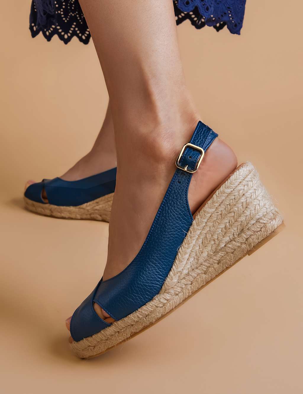 Leather Ankle Strap Wedge Sandals