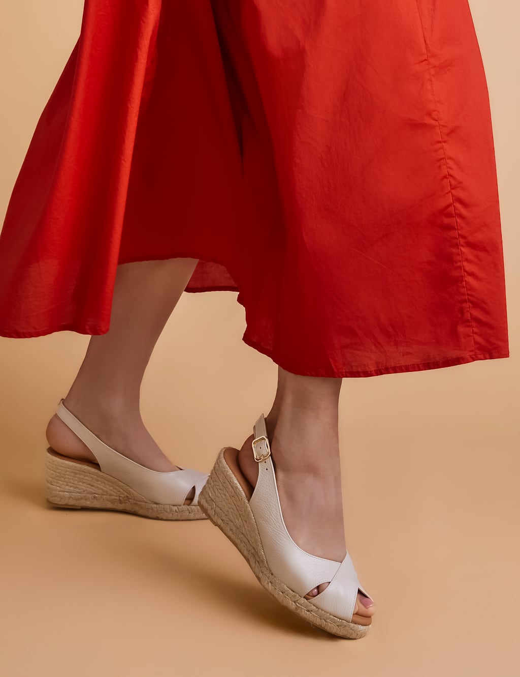 Leather Ankle Strap Wedge Sandals