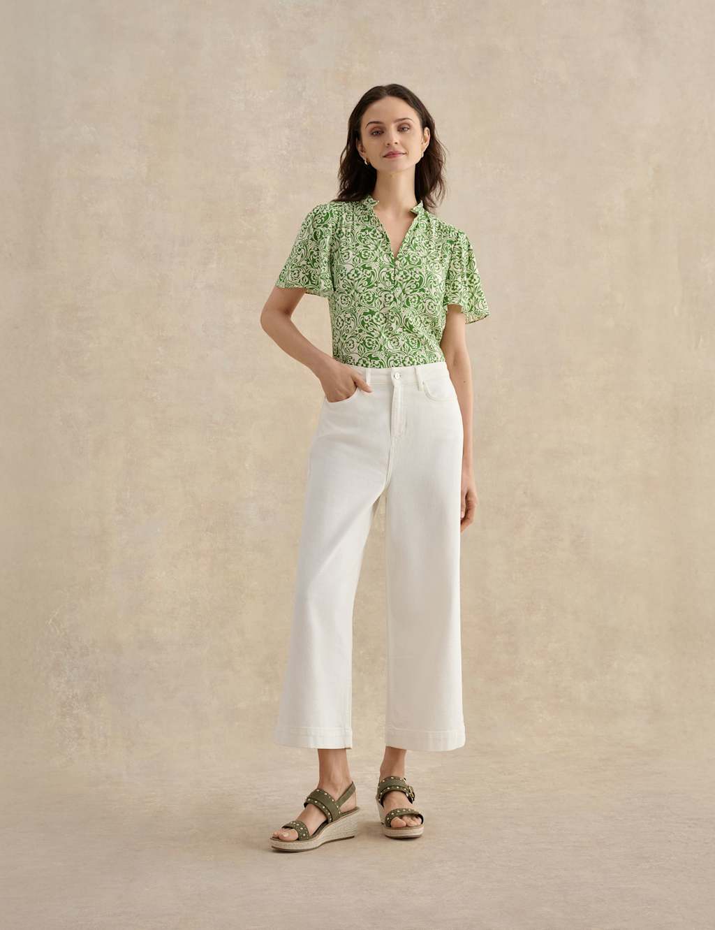 Hobbs Women's High Waisted Wide Leg Cropped Jeans - 14 - White - Available at M&S