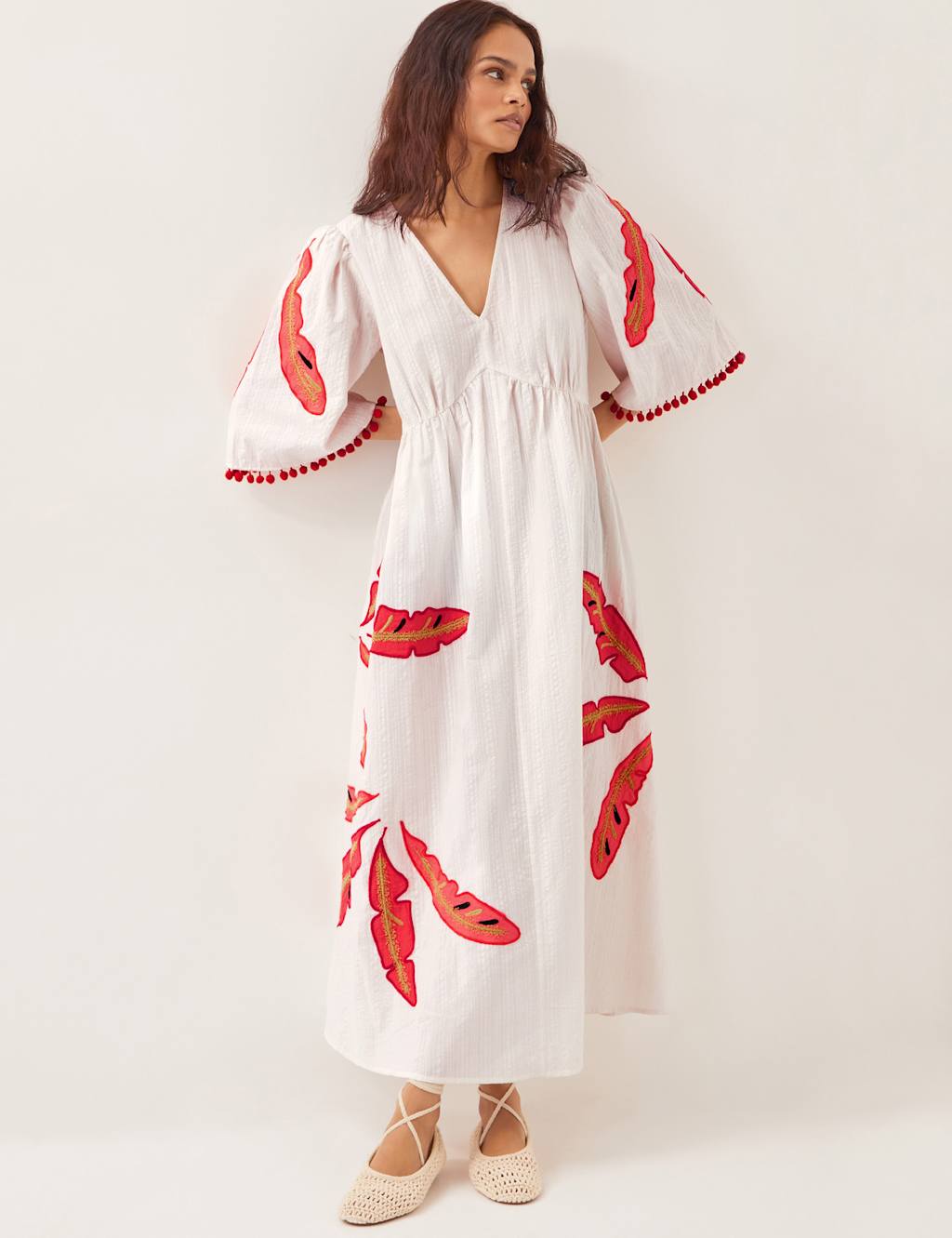 Pure Cotton Embroidered V-Neck Maxi Dress