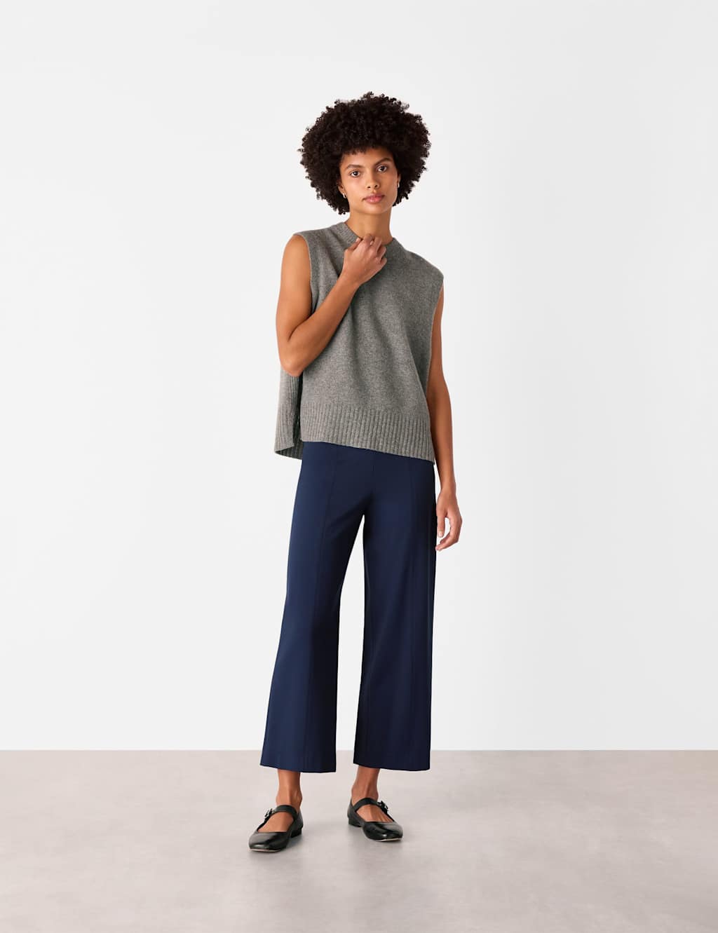 Whistles Women's Camilla Wide Leg Cropped Trousers - 10 - Navy - Available at M&S