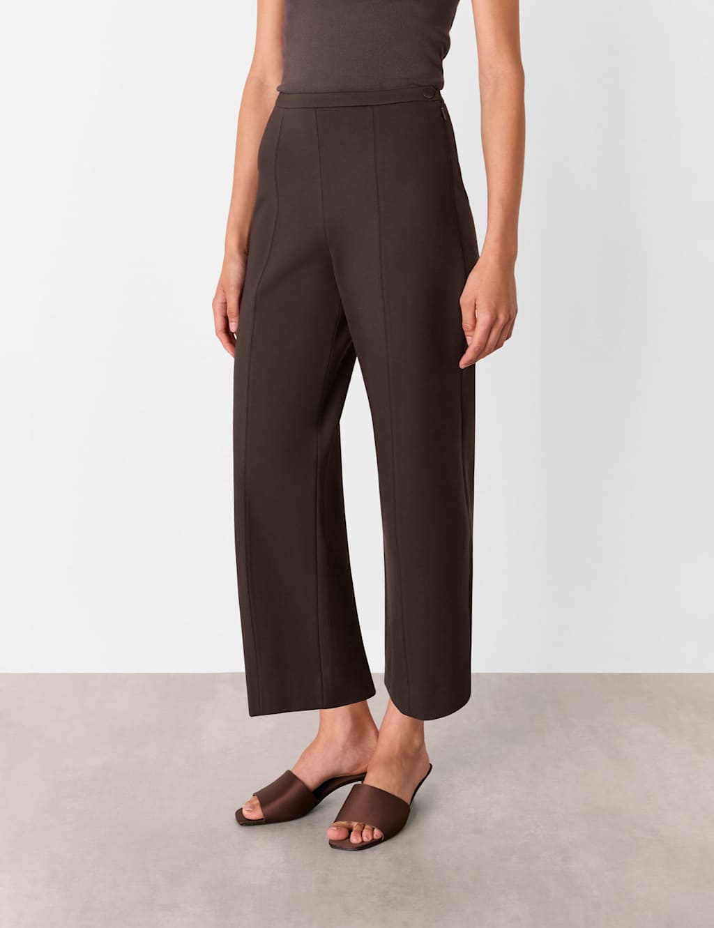 Whistles Wide Leg Cropped Trousers Dark Brown