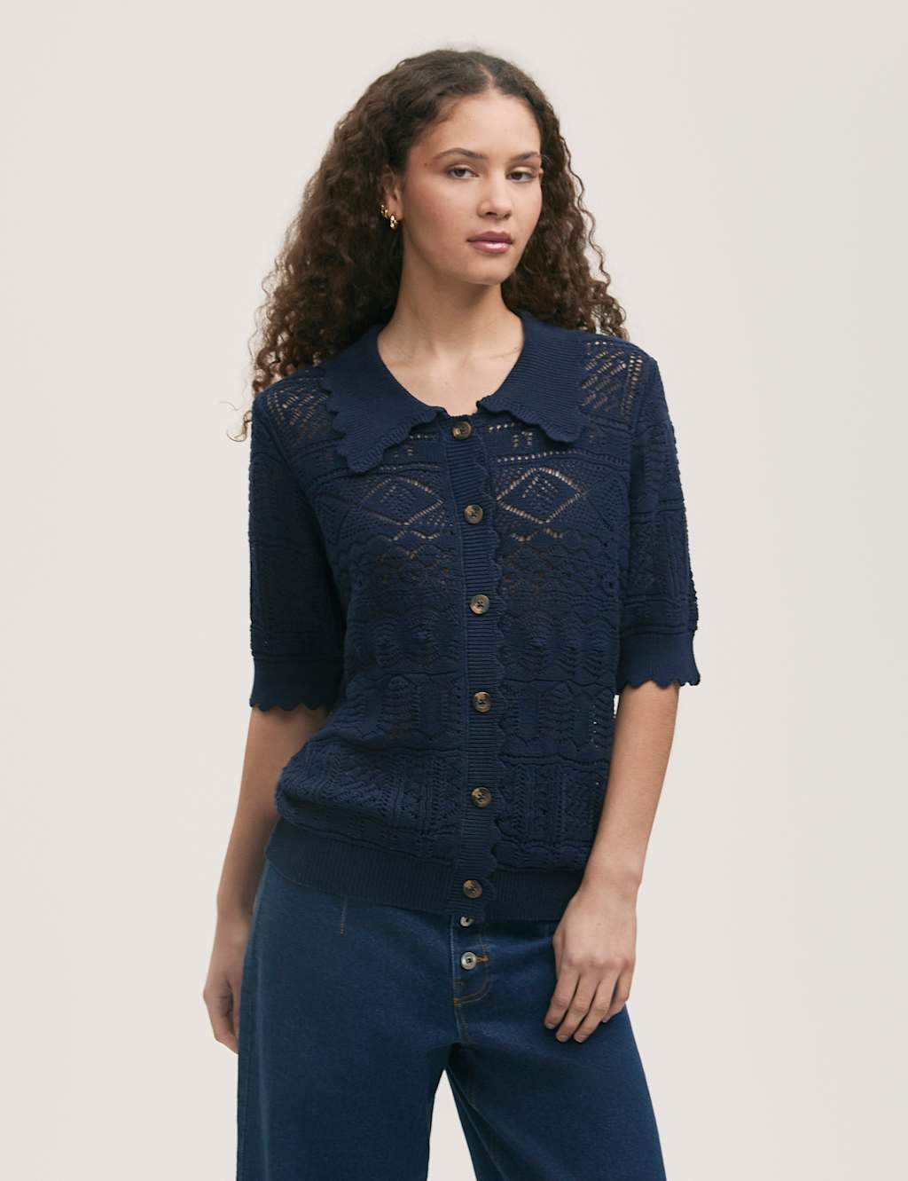 Pure Cotton Knitted Short Sleeve Cardigan