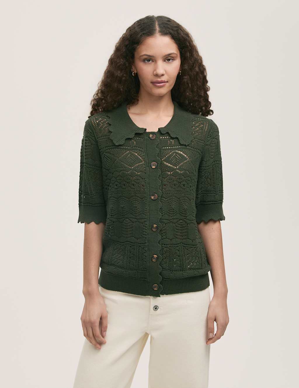Pure Cotton Knitted Short Sleeve Cardigan