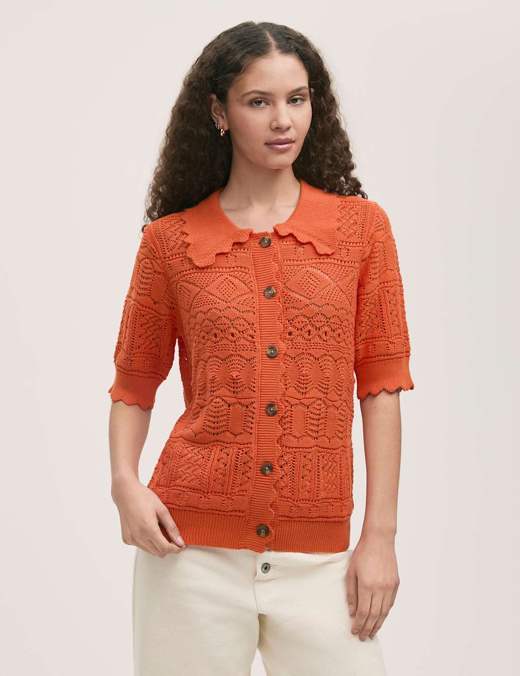 Pure Cotton Knitted Short Sleeve Cardigan