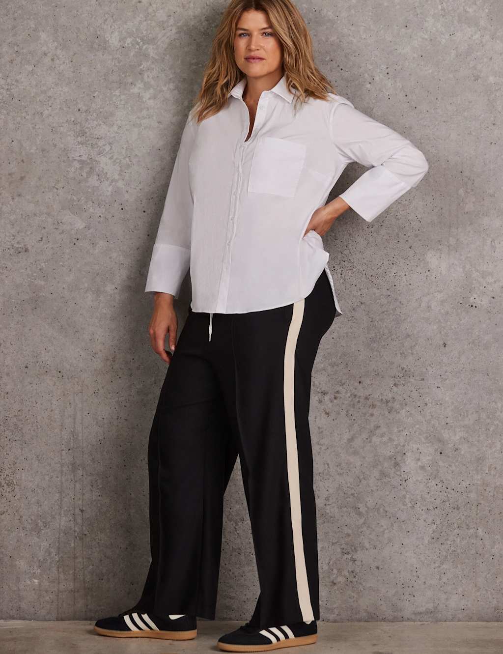 Live Unlimited London Women's Side Stripe Wide Leg Trousers - 20 - Black Mix - Available at M&S