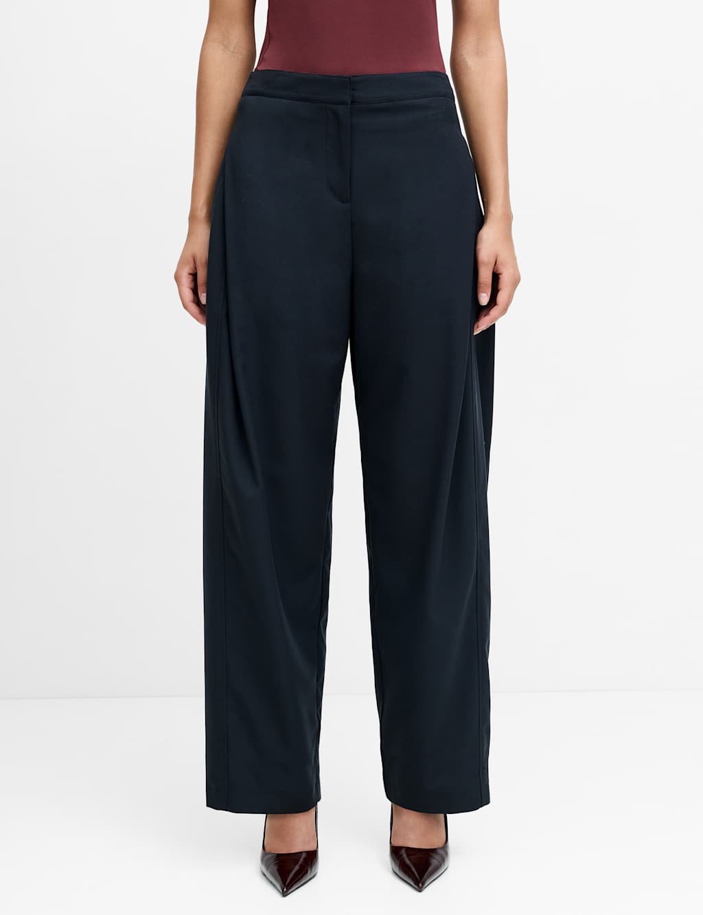 French Connection Women's Pleat Front Wide Leg Trousers - 14 - Dark Grey - Available at M&S