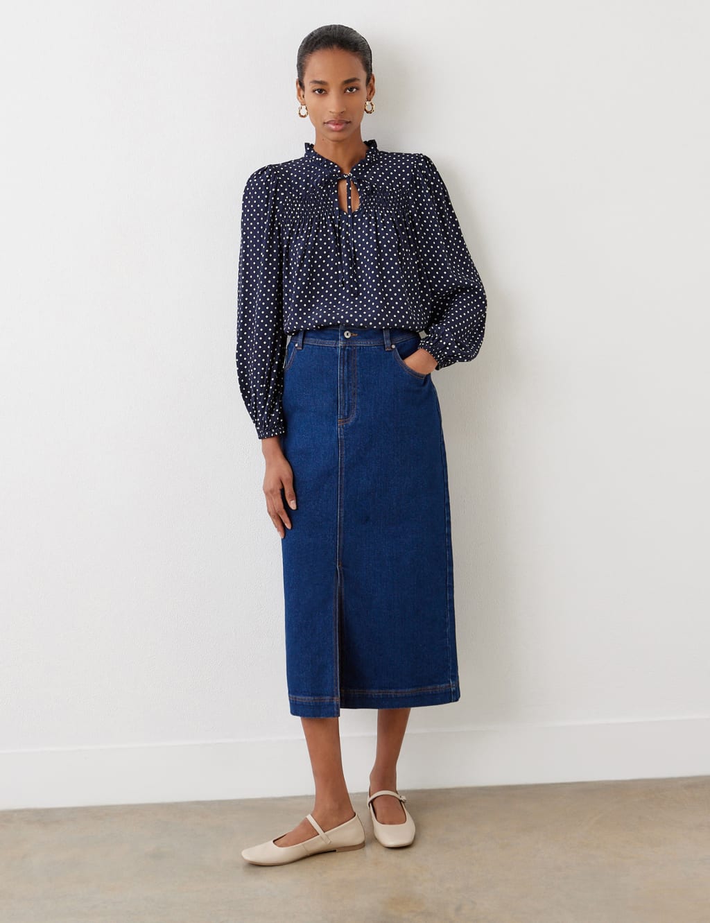 Cotton Rich Denim Midi Skirt