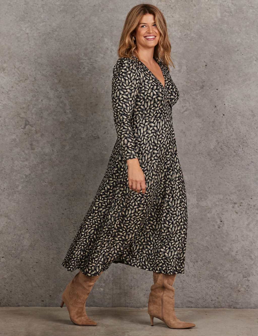 Live Unlimited London Women's Feather Print Puff Sleeve Midaxi Wrap Dress - 22 - Black Mix - Available at M&S